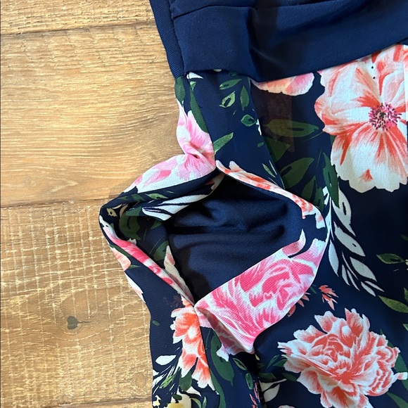 Vince Camuto Navy and Pink Floral Blouson Jumpsuit - Picture 6 of 8